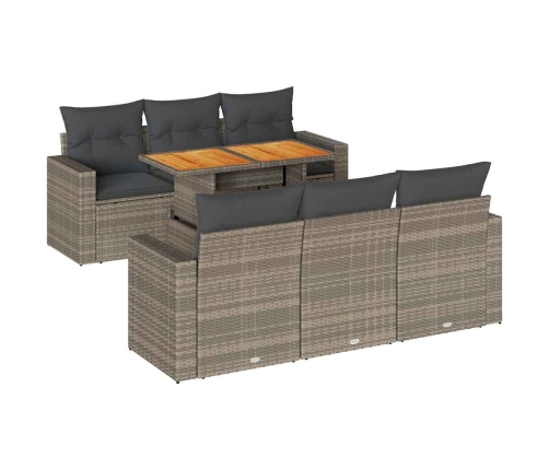 Set de sofás de jardín 7 pzas con cojines ratán sintético gris