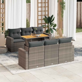 Set de sofás de jardín 7 pzas con cojines ratán sintético gris