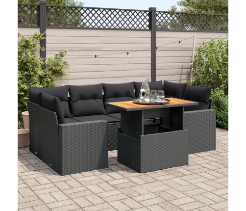 Set de sofás de jardín 7 pzas con cojines ratán sintético negro