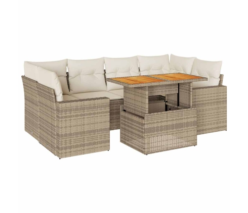 Set sofás de jardín 7 piezas y cojines ratán sintético beige