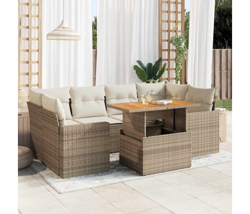 Set sofás de jardín 7 piezas y cojines ratán sintético beige