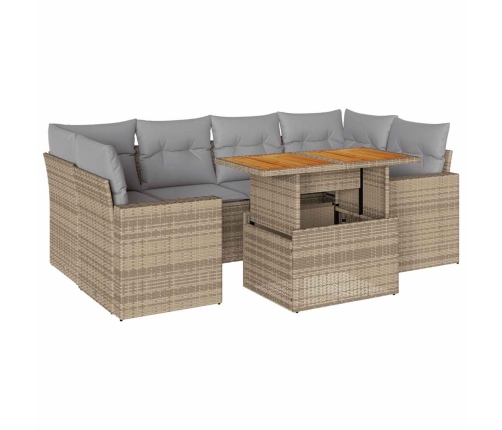 Set sofás de jardín 7 piezas y cojines ratán sintético beige
