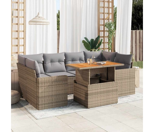 Set sofás de jardín 7 piezas y cojines ratán sintético beige