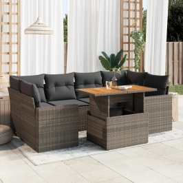 Set de sofás de jardín 7 pzas con cojines ratán sintético gris