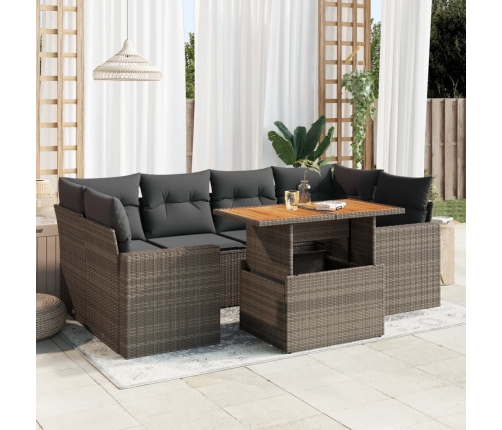 Set de sofás de jardín 7 pzas con cojines ratán sintético gris