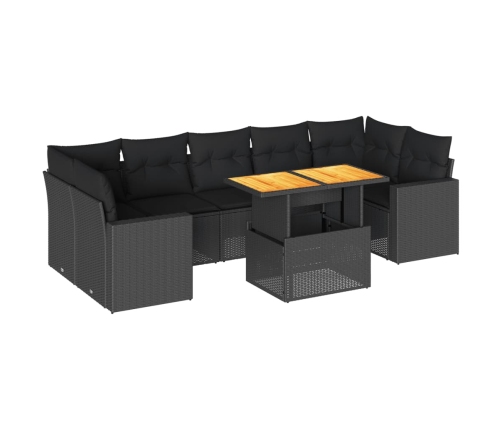 Set de sofás de jardín y cojines 8 piezas ratán sintético negro