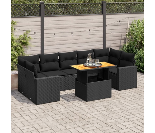 Set de sofás de jardín y cojines 8 piezas ratán sintético negro