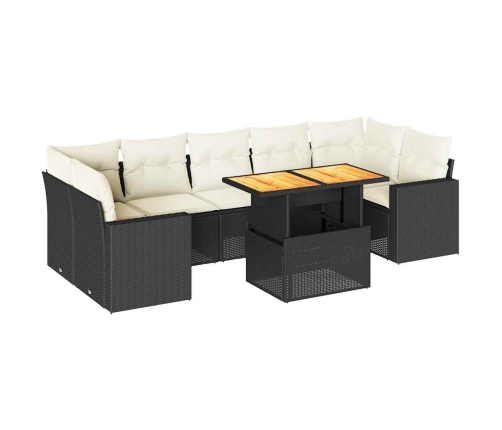 Set de sofás de jardín y cojines 8 piezas ratán sintético negro