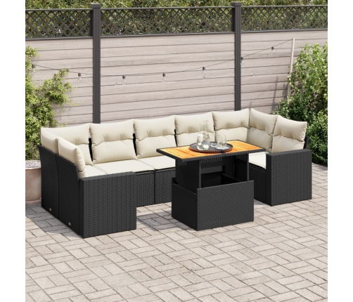 Set de sofás de jardín y cojines 8 piezas ratán sintético negro