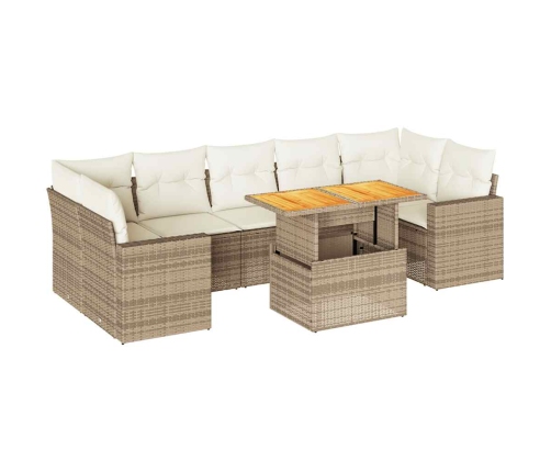 Set de sofás de jardín y cojines 8 piezas ratán sintético beige