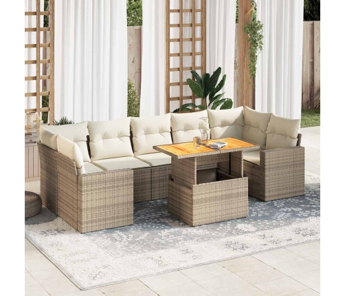 Set de sofás de jardín y cojines 8 piezas ratán sintético beige