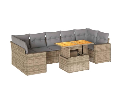 Set de sofás de jardín y cojines 8 piezas ratán sintético beige