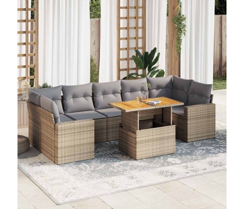 Set de sofás de jardín y cojines 8 piezas ratán sintético beige