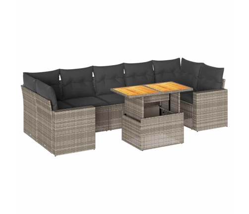 Set de sofás de jardín y cojines 8 piezas ratán sintético gris