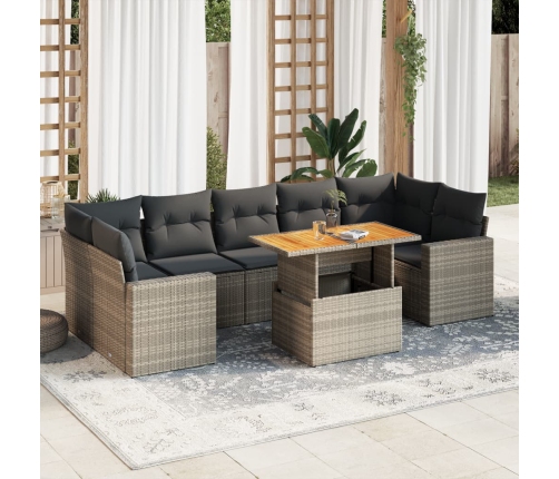 Set de sofás de jardín y cojines 8 piezas ratán sintético gris
