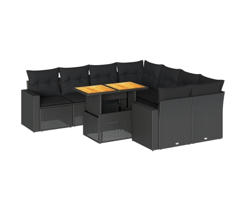 Set de sofás de jardín con cojines 9 pzas ratán sintético negro