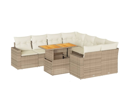 Set de sofás de jardín con cojines 9 pzas ratán sintético beige