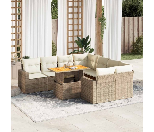 Set de sofás de jardín con cojines 9 pzas ratán sintético beige