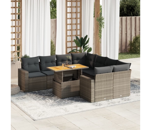 Set de sofás de jardín con cojines 9 pzas ratán sintético gris
