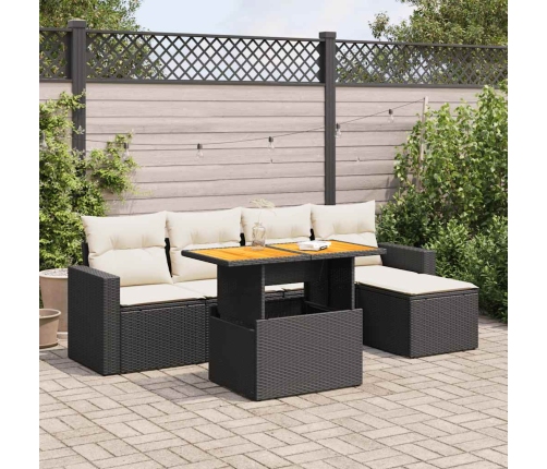 Set de sofás de jardín 6 piezas y cojines ratán sintético negro