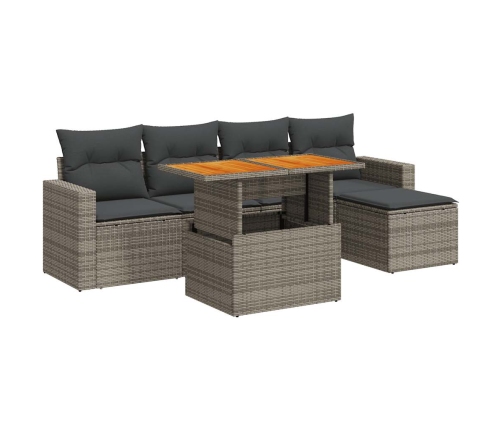 Set de muebles de jardín 6 pzas y cojines ratán sintético gris