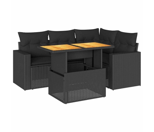 Set de muebles de jardín 5 pzas y cojines ratán sintético negro
