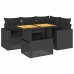 Set de muebles de jardín 5 pzas y cojines ratán sintético negro