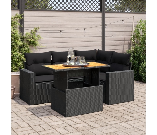 Set de muebles de jardín 5 pzas y cojines ratán sintético negro