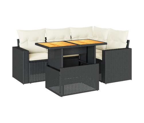 Set de muebles de jardín 5 pzas y cojines ratán sintético negro