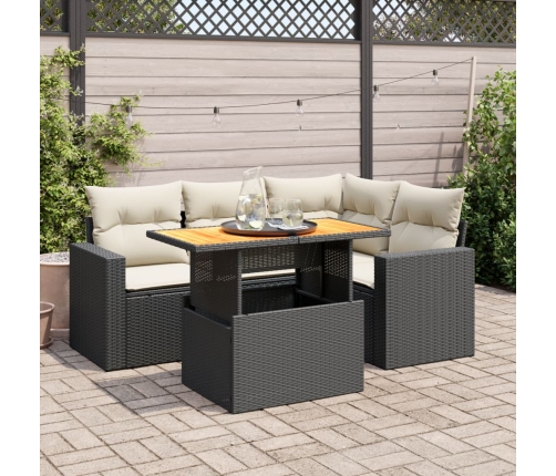 Set de muebles de jardín 5 pzas y cojines ratán sintético negro