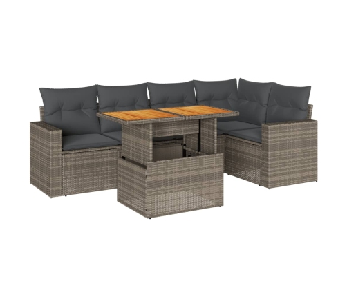 Set de muebles de jardín 6 pzas y cojines ratán sintético gris