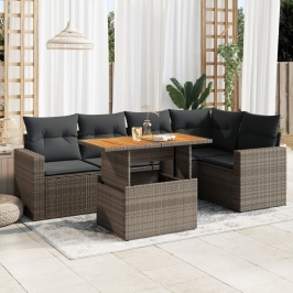 Set de muebles de jardín 6 pzas y cojines ratán sintético gris