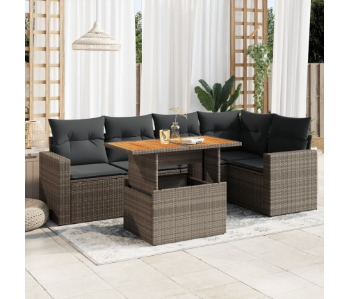 Set de muebles de jardín 6 pzas y cojines ratán sintético gris