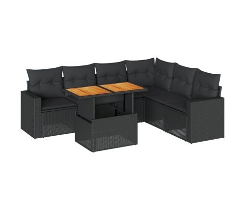 Set de sofás de jardín 7 pzas con cojines ratán sintético negro