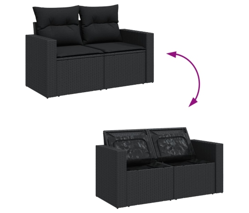 Set de sofás de jardín 7 pzas con cojines ratán sintético negro