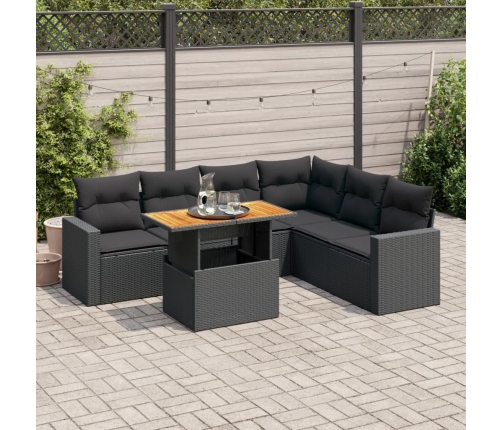 Set de sofás de jardín 7 pzas con cojines ratán sintético negro