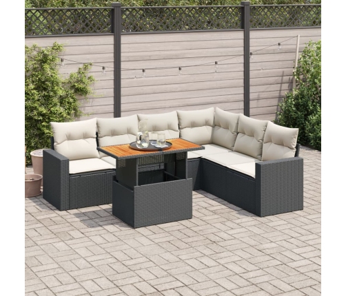Set de sofás de jardín 7 pzas con cojines ratán sintético negro