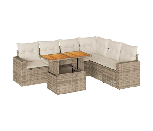 Set sofás de jardín 7 piezas y cojines ratán sintético beige