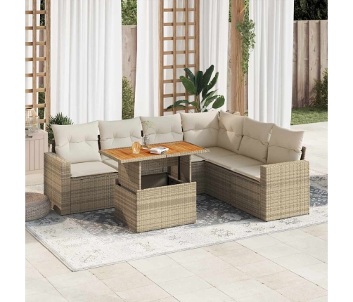 Set sofás de jardín 7 piezas y cojines ratán sintético beige