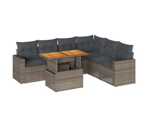 Set de sofás de jardín 7 pzas con cojines ratán sintético gris