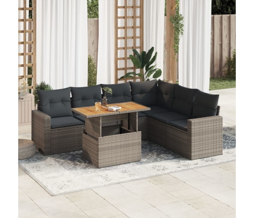 Set de sofás de jardín 7 pzas con cojines ratán sintético gris