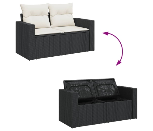 Set de sofás de jardín con cojines 9 pzas ratán sintético negro