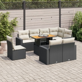 Set de sofás de jardín con cojines 9 pzas ratán sintético negro