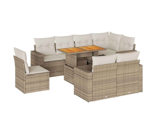 Set de sofás de jardín con cojines 9 pzas ratán sintético beige