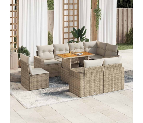 Set de sofás de jardín con cojines 9 pzas ratán sintético beige