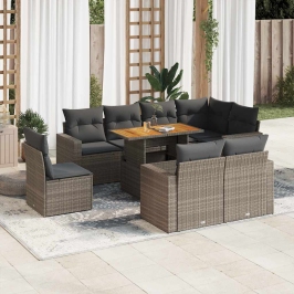 Set de sofás de jardín con cojines 9 pzas ratán sintético gris
