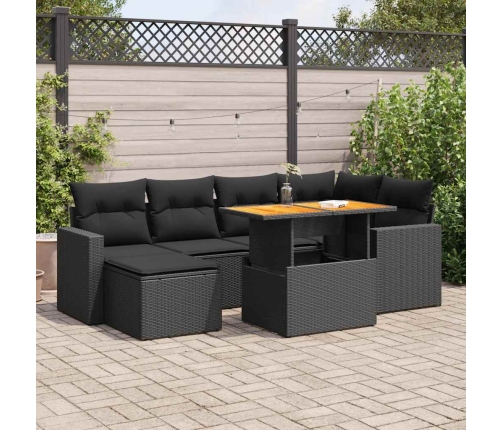 Set de sofás de jardín 7 pzas con cojines ratán sintético negro