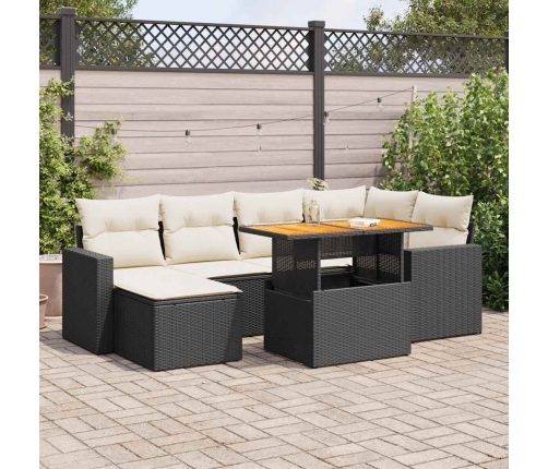 Set de sofás de jardín 7 pzas con cojines ratán sintético negro