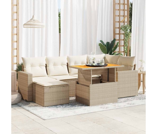 Set sofás de jardín 7 piezas y cojines ratán sintético beige