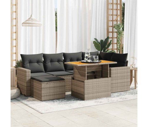 Set de sofás de jardín 7 pzas con cojines ratán sintético gris